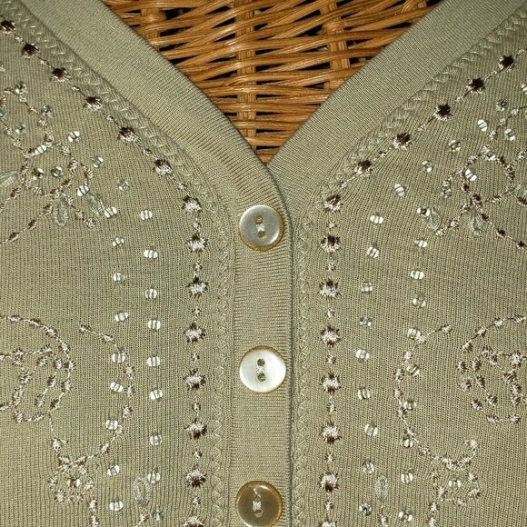 Ladies JESSICA Sport 3/4 Length V Neck Tunic w/Embroidered Neckline in Tan - M - Picture 2 of 5